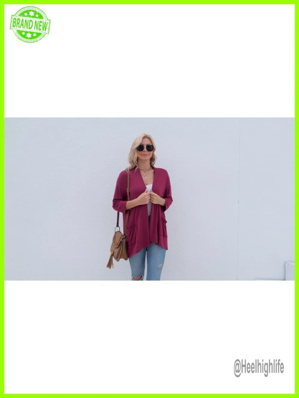 Open Front 3/4 Sleeve Cardigan with Pockets Soft Lightweight Duster